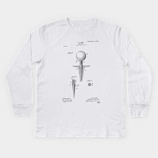 Golf Ball Tee patent drawing Kids Long Sleeve T-Shirt